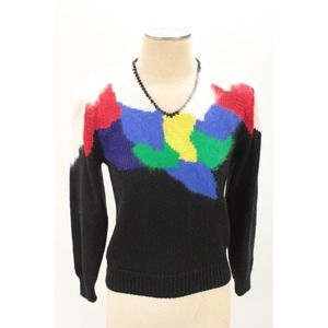 Vintage Lauren Cole Sweater Womens Small Color Block Petite Angora 80’s